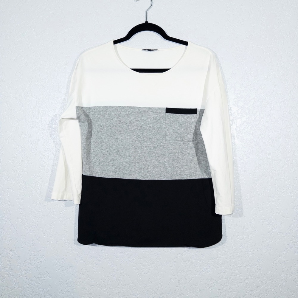 Lafayette 148 New York Color Block 3/4 Sleeve‎ Top Size Small